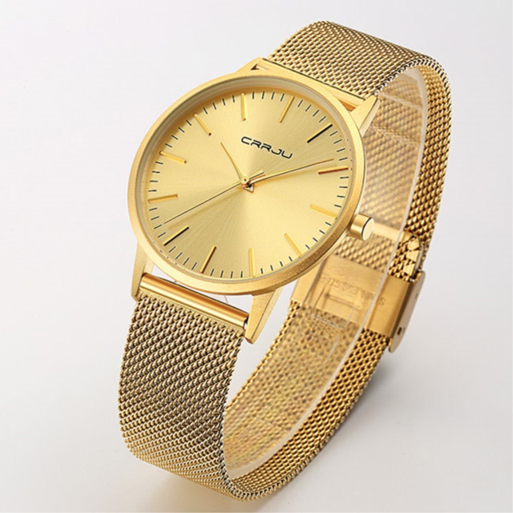 

CRRJU Ultra Slim Gold Quartz Watches Men Top Brand Luxury Wrist Watches Golden Clock Male Relogio Masculino Simple Watch 210517, Brown gold white