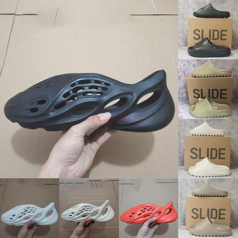 

With Box Foam Runner Sandals Earth Brown Triple Black White Sand Resin Mens Slides Fashion Kanye Slipper Women Home Outdoor Loafers