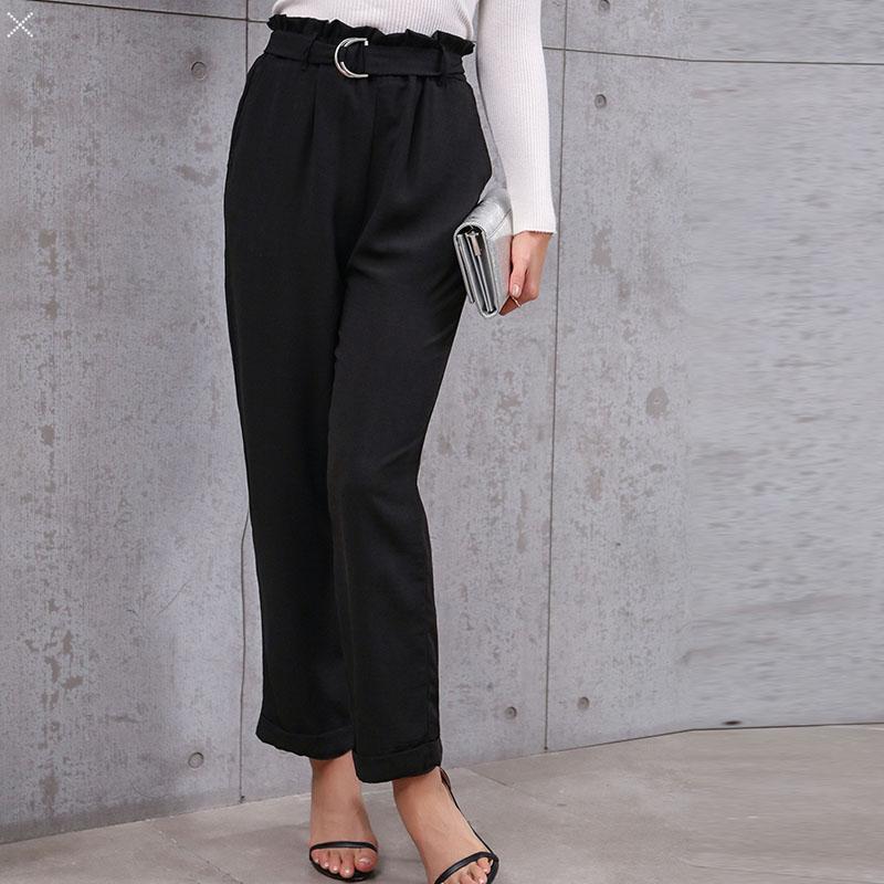 

Women's Pants & Capris 2021 Fall Fashion All-match Nine-point Black Has A Belt Micro Flared, Black;white
