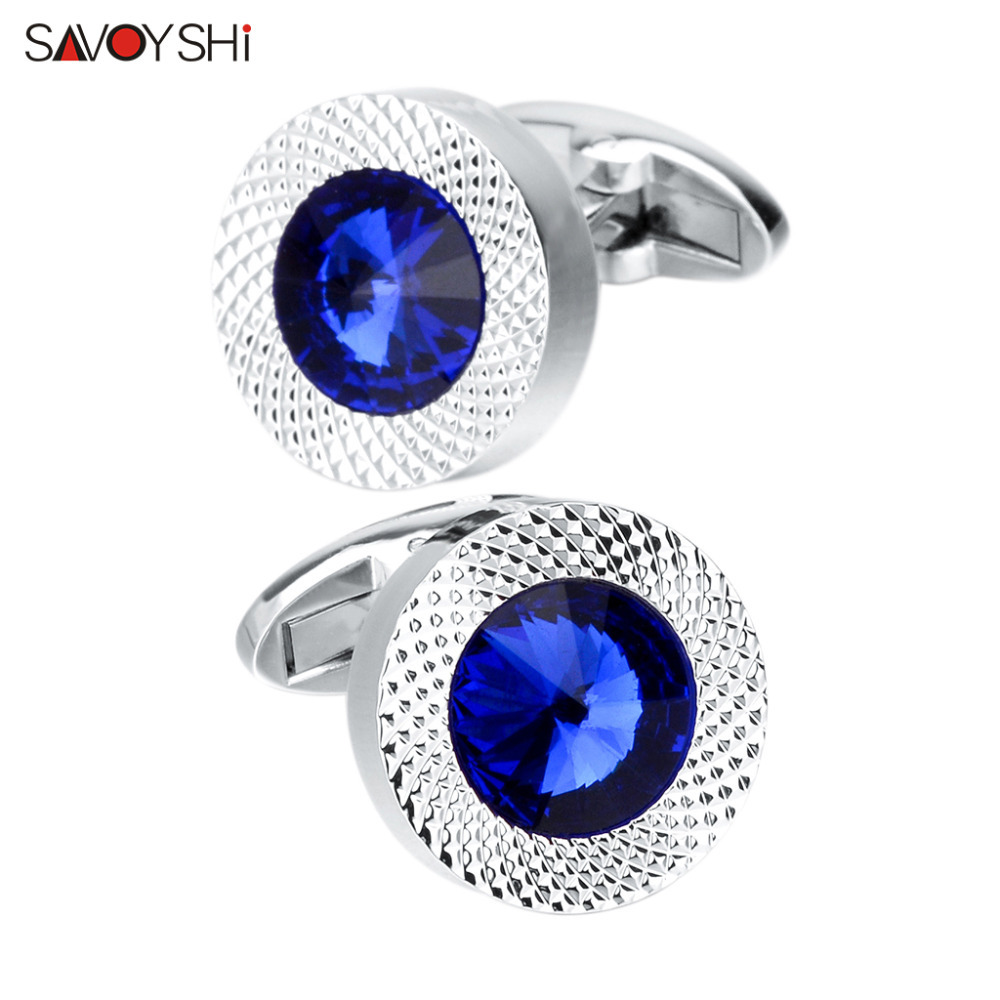

SAVOYSHI Luxury Mens Shirt Cufflinks High Quality Lawyer Groom Wedding Fine Gift Blue Crystal Cuff Links Brand Designer Jewelry