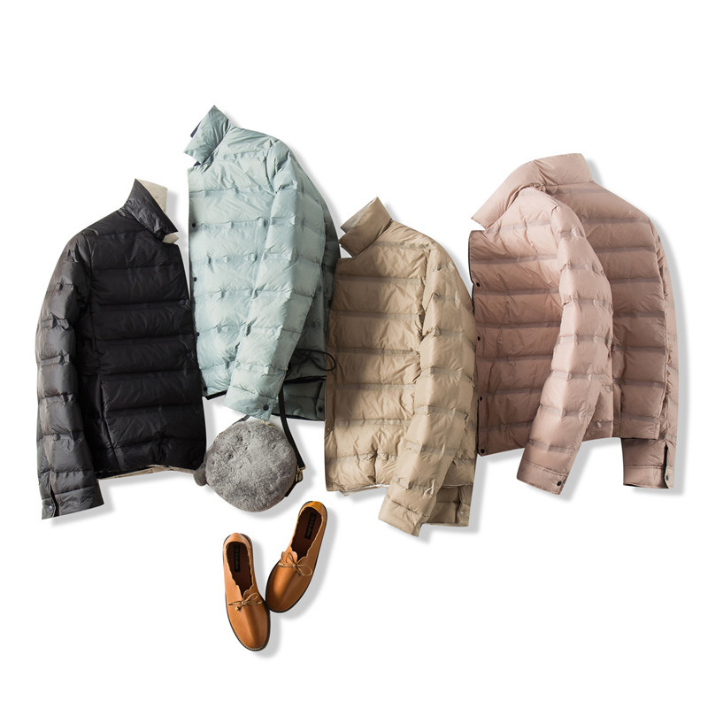 

Double-Sided Wear White Duck Down Jacket Women Solid Short Stand Collar Winter Coat 210520, Pink