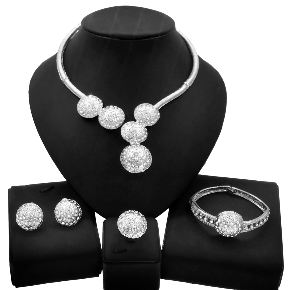 

Yulaili New Exquisite Silver Round Shape Necklace Jewelry Sets Fashion Online Wedding Matching Bridal Dresses Beautiful Spot Jewellery Set HS21080916