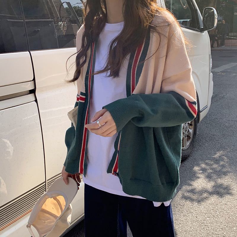 

women's knits & tees autumn/winter female sweater student in loose lazy joker wind with low-necked v-fashioned cardigan xklg, White