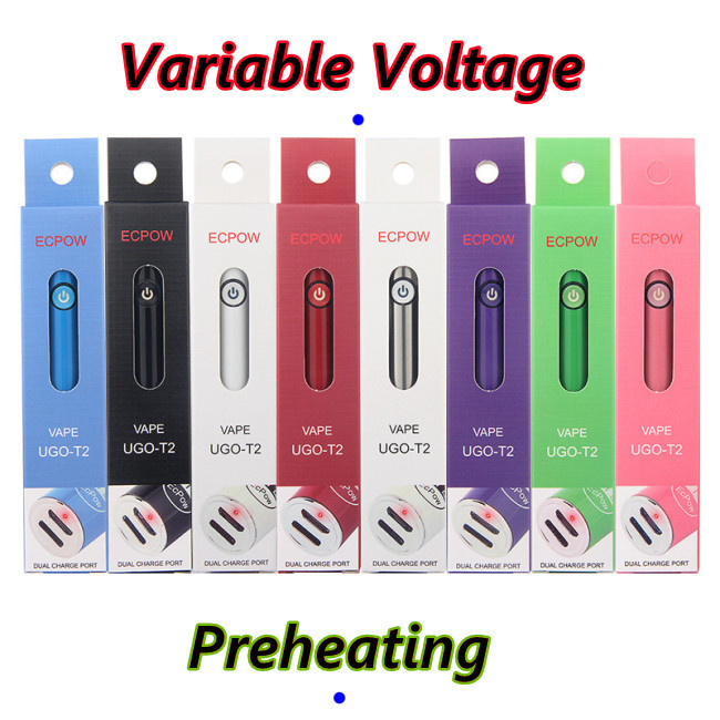 

Min.1set Dual Charger Port 510 Battery 900mAh Variable Voltage Vape Pen Preheating For Thick Oil Vape Cartridges UGO-T2