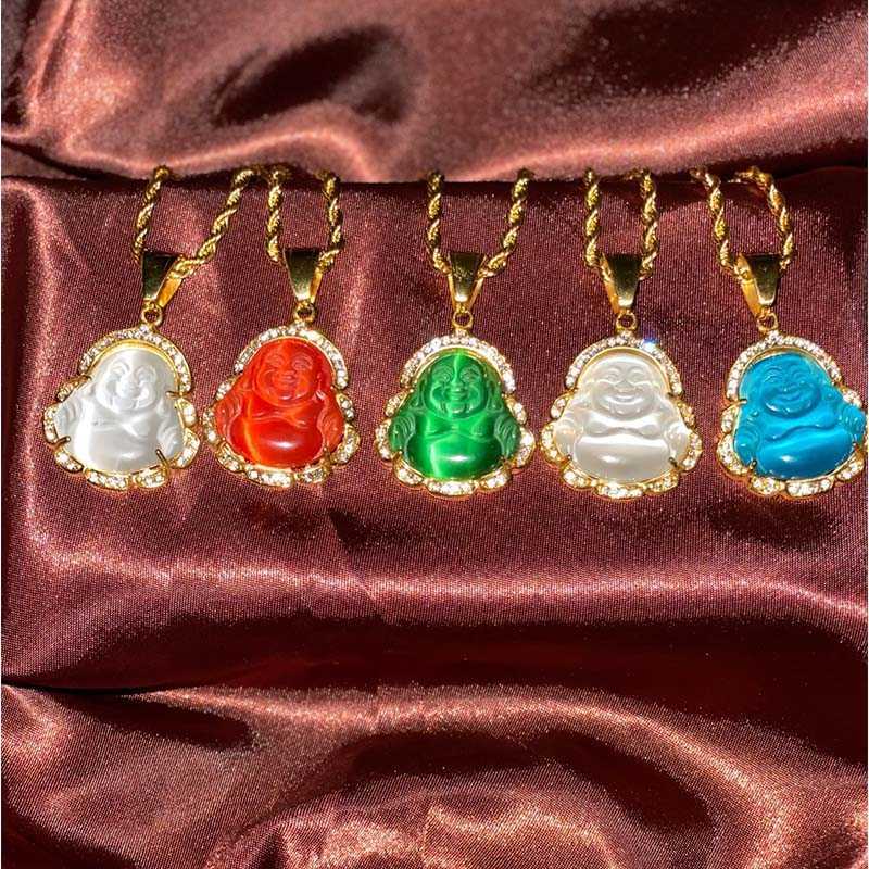 

Men Zircon Maitreya Buddha Pendant For Women Ins Rope Chain Hip Hop Necklace Jewelry