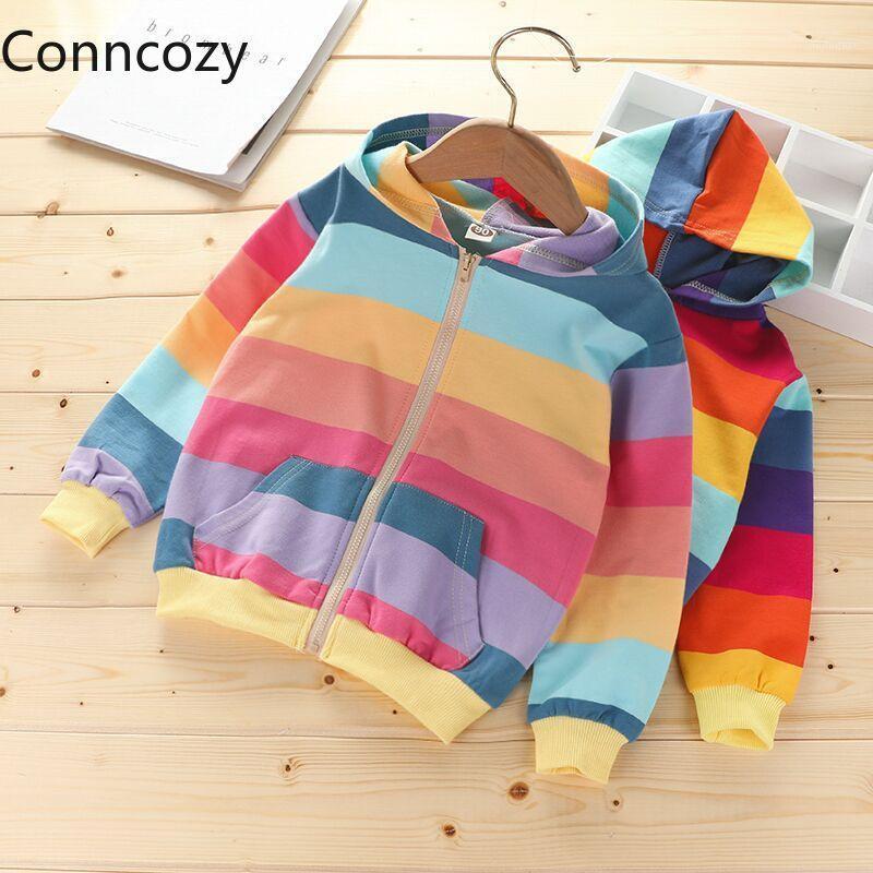 

Jackets Girls Autumn Jacket 2021 Children's Fashion Baby Long-sleeve Coats Girl Korean Rainbow Cardigan, Blue;gray