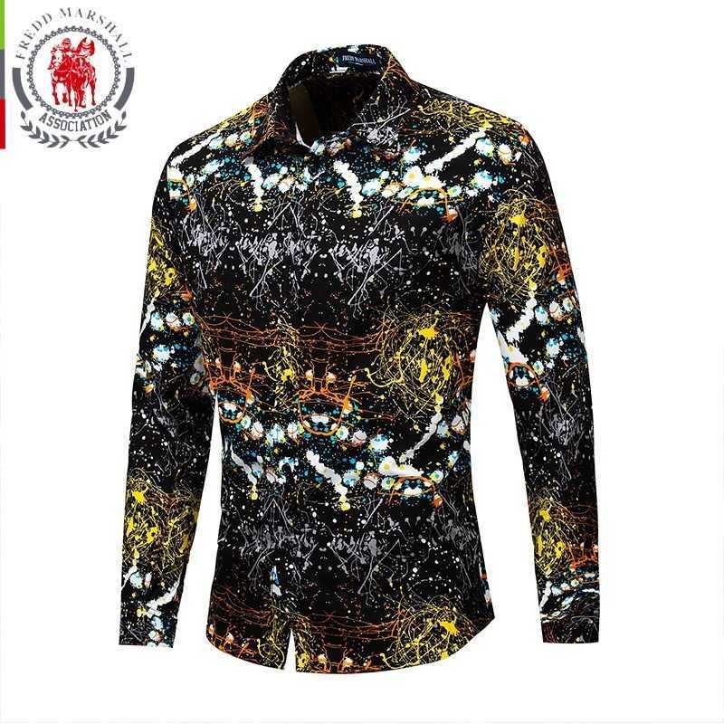 

Fredd Marshall Men Brand Slim Fit Hip Hop Shirt Men Long Sleeve Hawaiian Casual Male 3D Print Shirt Men Streetwear FM31 210527, Golden
