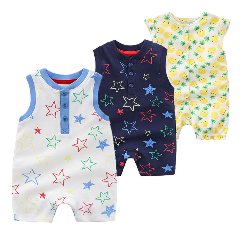 

Summer printed baby Jumpsuit vest cotton garment bh20058, White