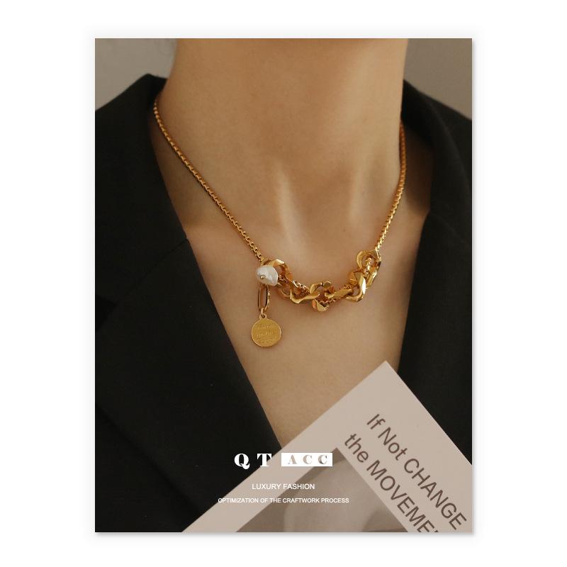 

Chains Gold Natural True Pearl Hip Hop Personality Trendy Fashion Clavicle Chain Necklace For Women Gift, Silver