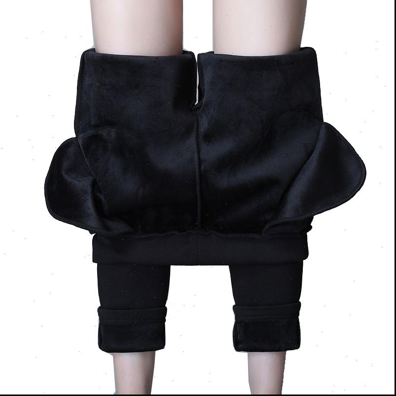 

S Womens Capris 4XL Women Plus Size Winter Pencil Pants Warm Velvet Pant Drawstring Mid Waist Trousers Thick Pantalon Femme, Black;white