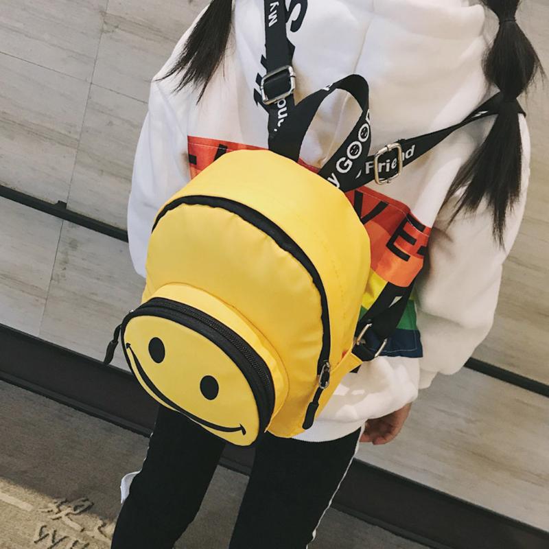 

Cartoon Brief Smile Backpack Red Black Women Travel Ribbon Students Canvas Double Shoulder Bag Mochila