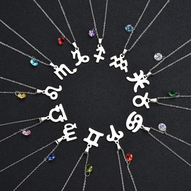 

Chokers Stainless Steel Star Zodiac Sign Necklace 12 Constellation Pendant For Women Silver Color Chain Men Choker Jewelry