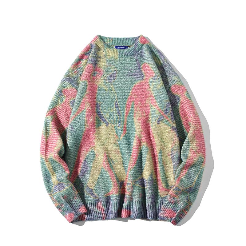 

Men's Sweaters 2021 Print Long Sleeves Autumn Winter Pullover Knitted O-Neck Plus OverSize 5XL, White;black