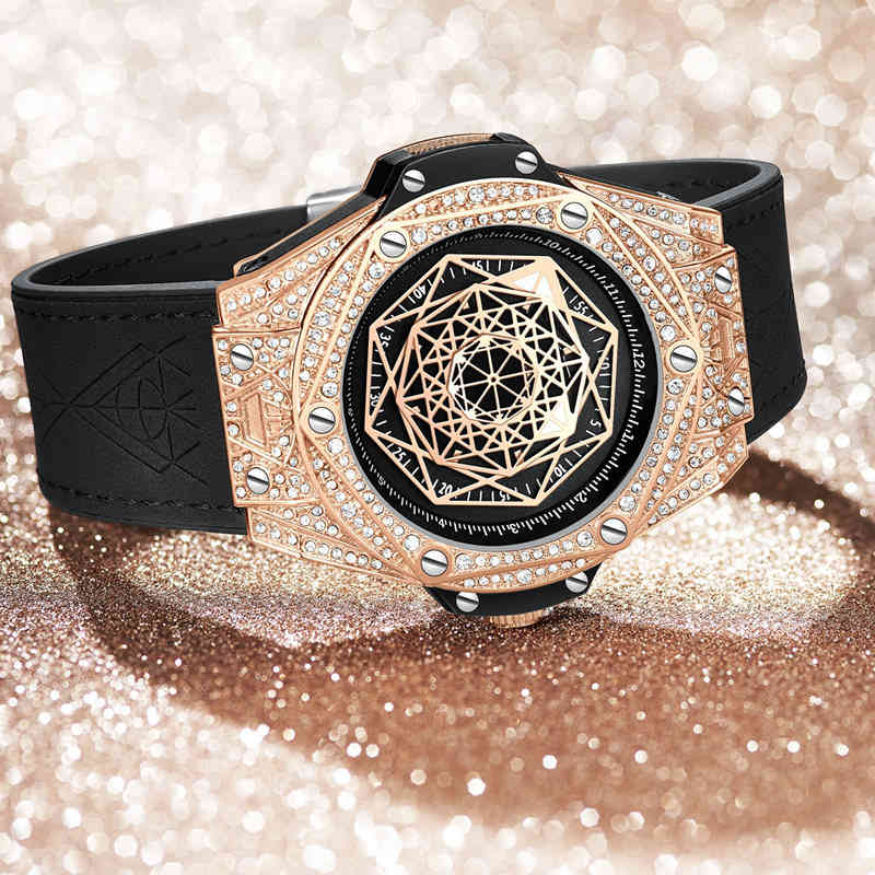 

Full Brick Quartz Watch Men's and Women's Universal Waterproof Fashion Diamond Luxury Creative Pattern Gift Watch for Women, Brown