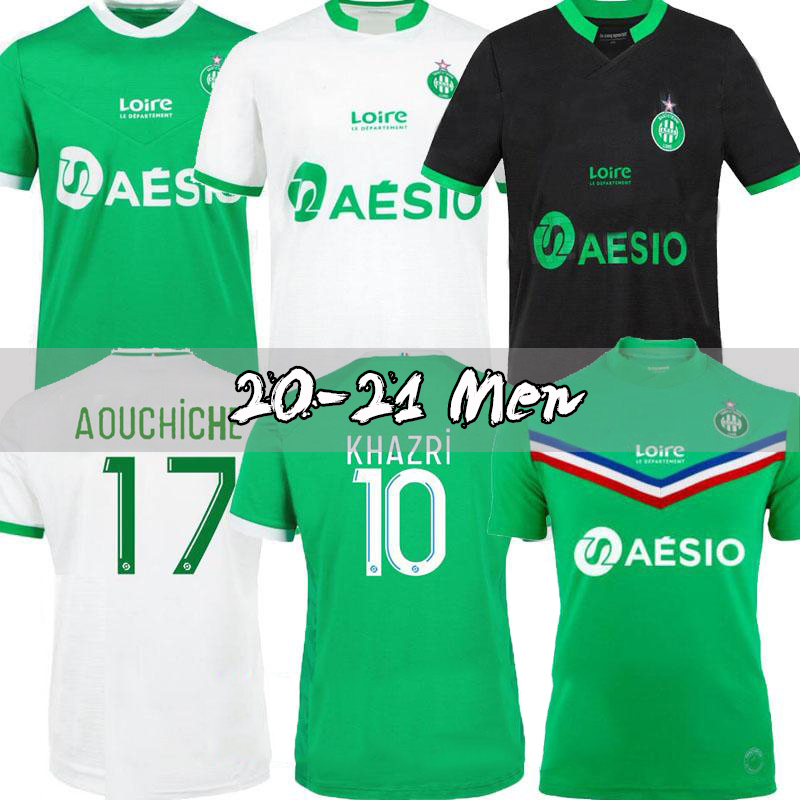 

20 21 maillot ASSE Soccer Jersey AS Saints-Étienne BOUANGA KHAZRI YOUSSOUF BOUDEBOUZ HAMOUMA Men kids kit Football shirt equipment, Cup+patch