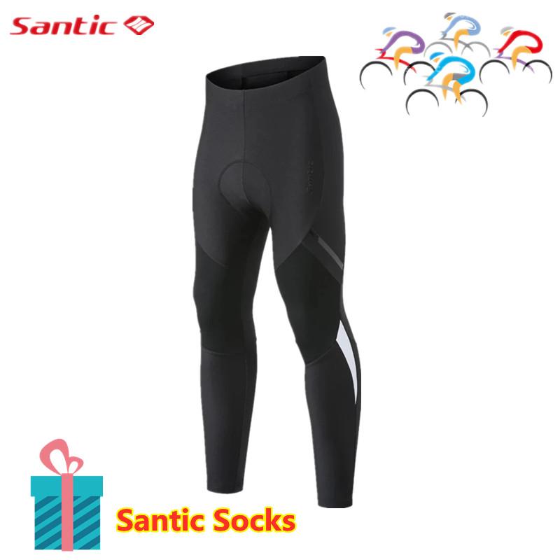

Racing Pants Santic Riding Road Bike Men Fleece Reflective Sponge Cushion Bicycle MTB Mountain Trousers Keep Warm Winter, Black