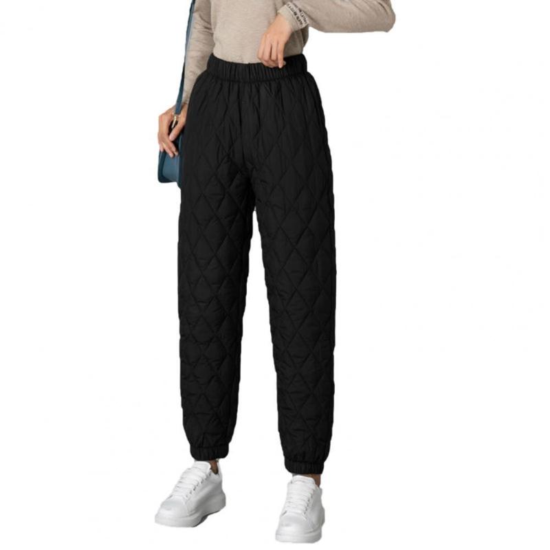

Women's Pants & Capris Casual Women Side Pockets Elastic Waist Ribbed Cuffs Solid Color Rhombus Quilted Trousers For Daily Wear Black Xxl, Black;white