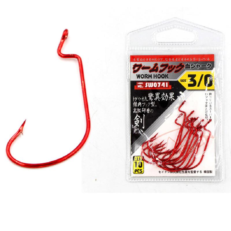 

10pcs Lot 2 Bag Soft Bait Worm Hook Japan High Carbon Steel Red Nickel 1/0 2/0 3/0 Barbed Eyes Fishhook Fishing Tool Saltwater Hooks