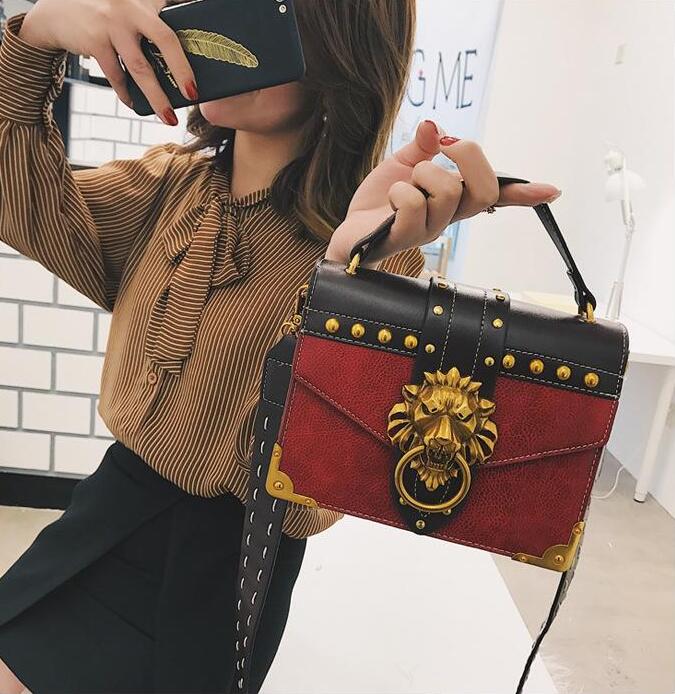 

wholesale women handbag street trend rivets womens shoulder bag personality leading lock punk shoulders bags flip leather rivet fashion handbags