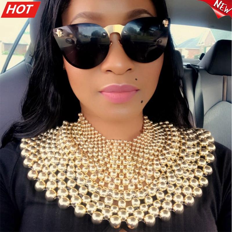 

Chokers Jewelry Handmade Beaded Statement Necklaces For Women Collar Beads Choker Maxi Necklace Wedding, Golden;silver