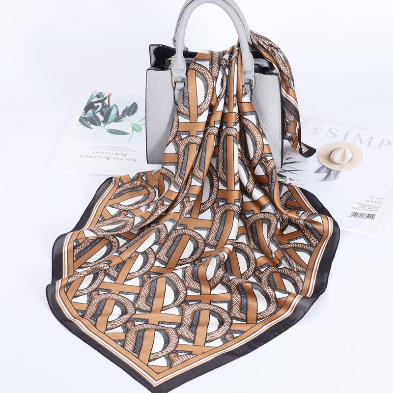 

Scarves 2021 Fashion Silk Scarf Letter Print Bandana Head Women 70*70cm Kerchief Square Shawls And Wraps Hair