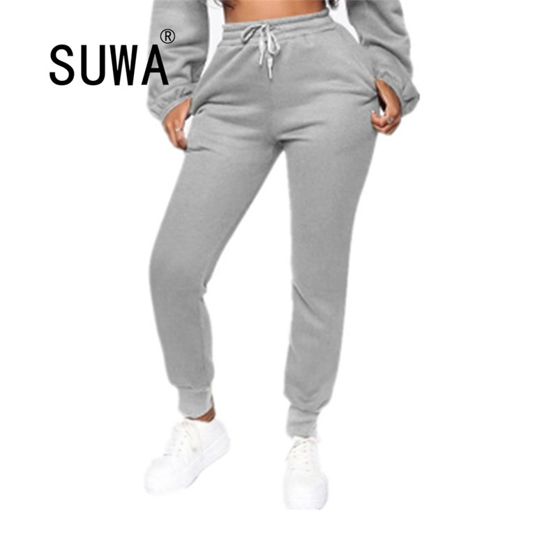 

High Waist Fashion Solid Color Casual Loose Tracksuit Jogging Pants Outdoor Exercise Gym Trousers Mujer Sweatpants 210525, Army green