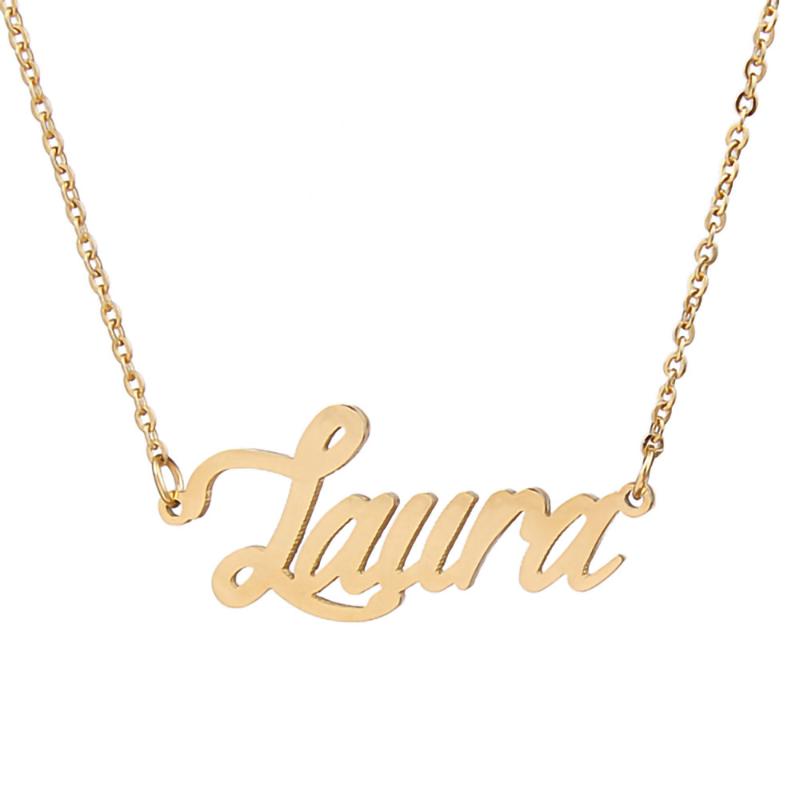 

Chains Laura Name Necklace Personalised Stainless Steel Women Choker 18k Gold Plated Alphabet Letter Pendant Jewelry Friends Gift