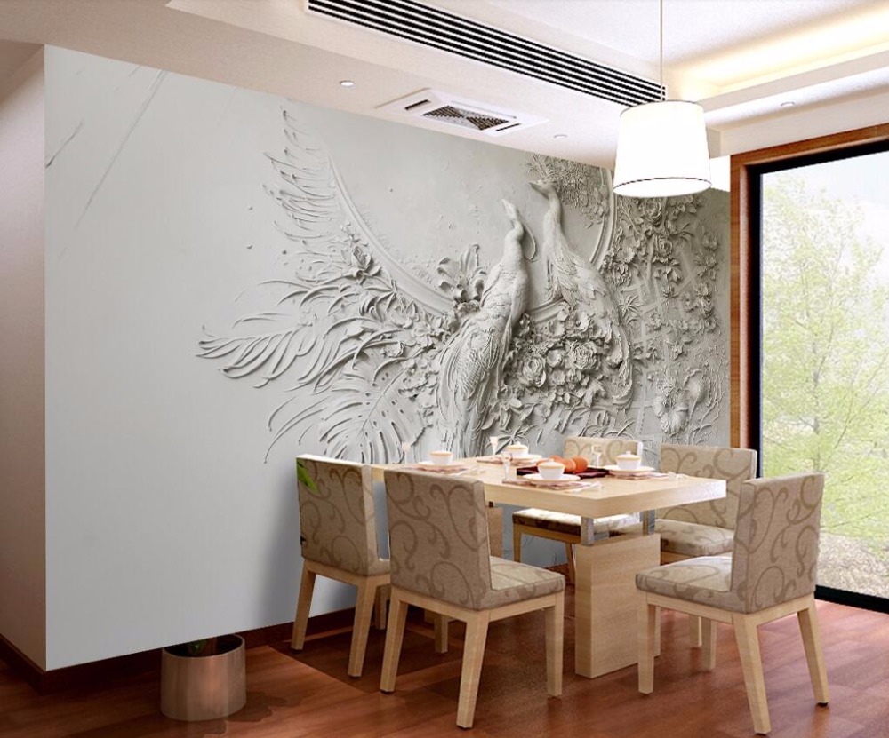 

Custom wallpaper 3D three-dimensional embossed peacock TV wall living room bedroom mural 3d wallpaper, Green