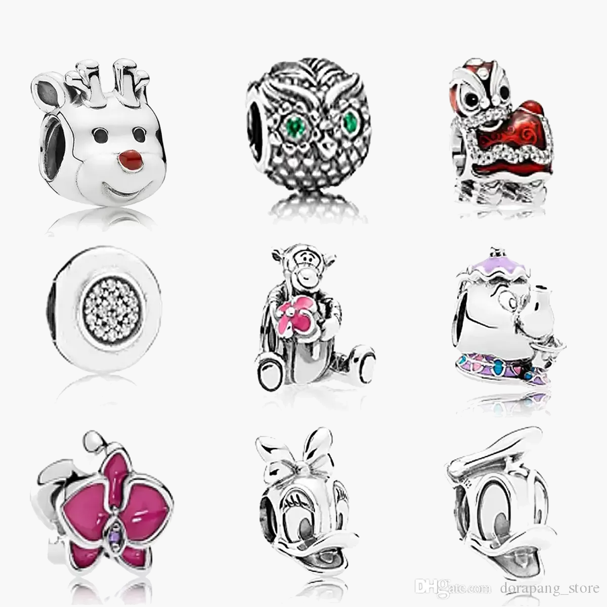 

Womens 925 Sterling Silver Charms Fit Pandora Bracelet Style Top Quality Animal Lion Fawn Love Heart Bead Blue Turquoise Lady DIY Beads With, Black