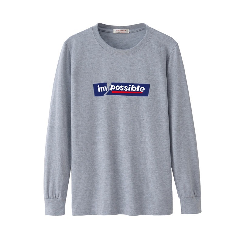 

Tee Shirt Mens Long Sleeve Printed Impossiple Letter Funny February 14 Boyfriend Fat Gift Spor Oversized T Shirt Male 210518, Navy blue