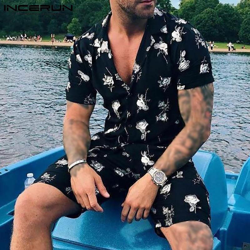 

Men Sets Flower Print Vacation Lapel Short Sleeve Shirt Casual Shorts 2 Pieces Streetwear 2021 Hawaiian Suits 5XL INCERUN 7 Men's Tracksuits, Gray