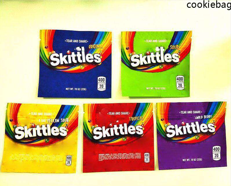 

6 types sour Skittles edibles packaging bags Empty soft touch skin 400MG Rainbow Packages warheads Candy smel resealable s
