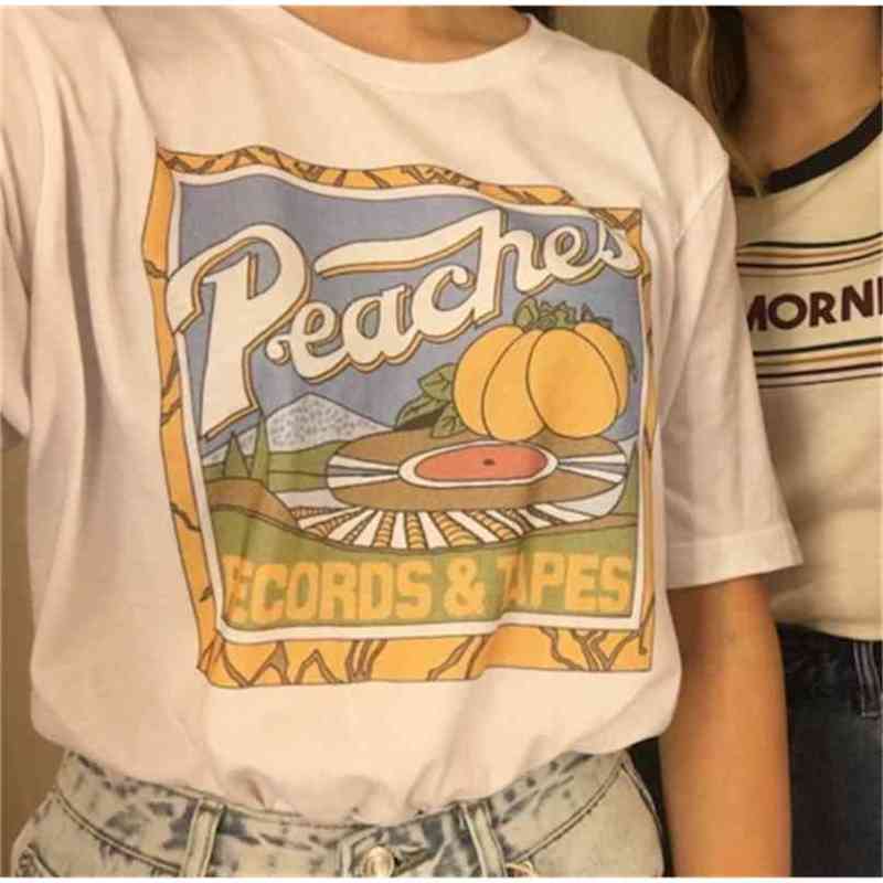 

kuakuayu HJN Unisex Vintage Fashion Peaches Records Tapes T-Shirt Hipsters Grunge Style Graphic Tee 210720, White