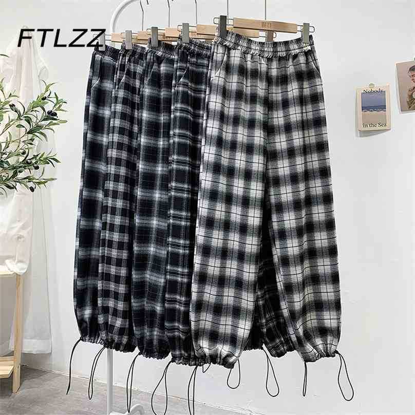 

Woman Vintage Plaid Pants Korean Summer High Waist Streetwear Women Black Harajuku 210525