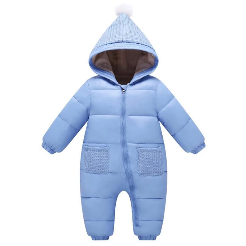 

Jumpsuits Winter Baby Clothes Hooded Rompers For Boys Girls 3 6 12 18 24 Month Toddler Warm Thick Romper Born Wear Infant Jumpsuit, Blue