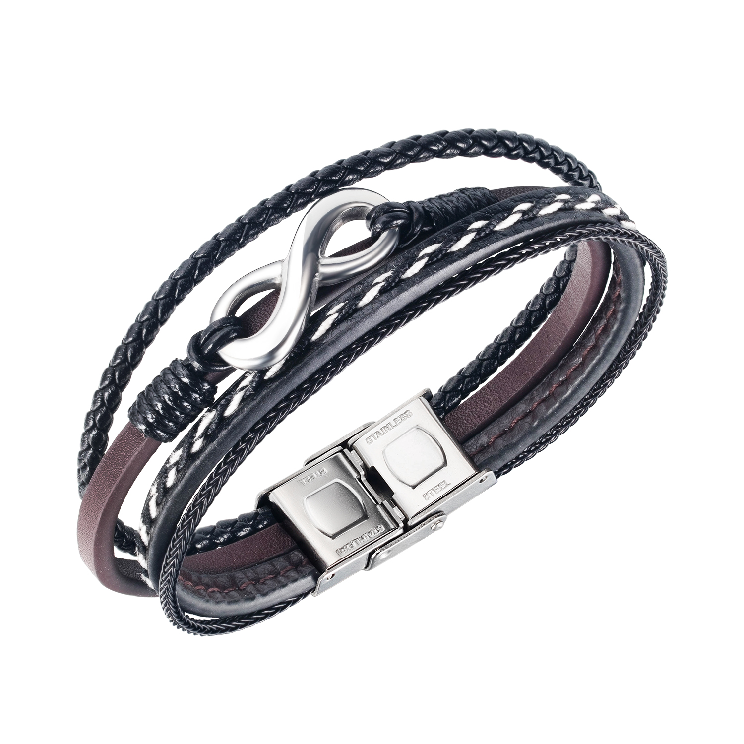 leather bracelets for mens man multilayer Infinite eight knit brown chain sliver jewelrys stainless steel hip pop charm bangles boys birthdays gi-image-709363969