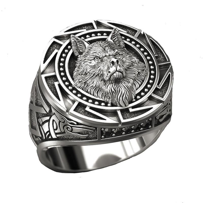 

Vintage Fashion Viking Warrior Wolf Head Rings for Men Punk Jewelry Retro Totem Male Silver Color Ring Hip Hop Finger Bands