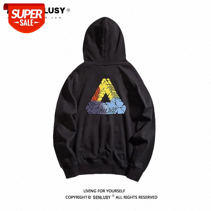 

Spring and Autumn High Street Tops Europe America Skateboard Trend Men's Hoodie Triangle Hooded Palace Sweater #bh17, Black
