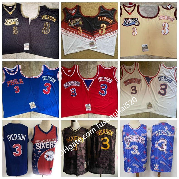 

2021 Allen Iverson Philadelphia 76ers Men Retro Mitchell & Ness 2000 01 Swingman Basketball Jersey Fast delivery, Black;red