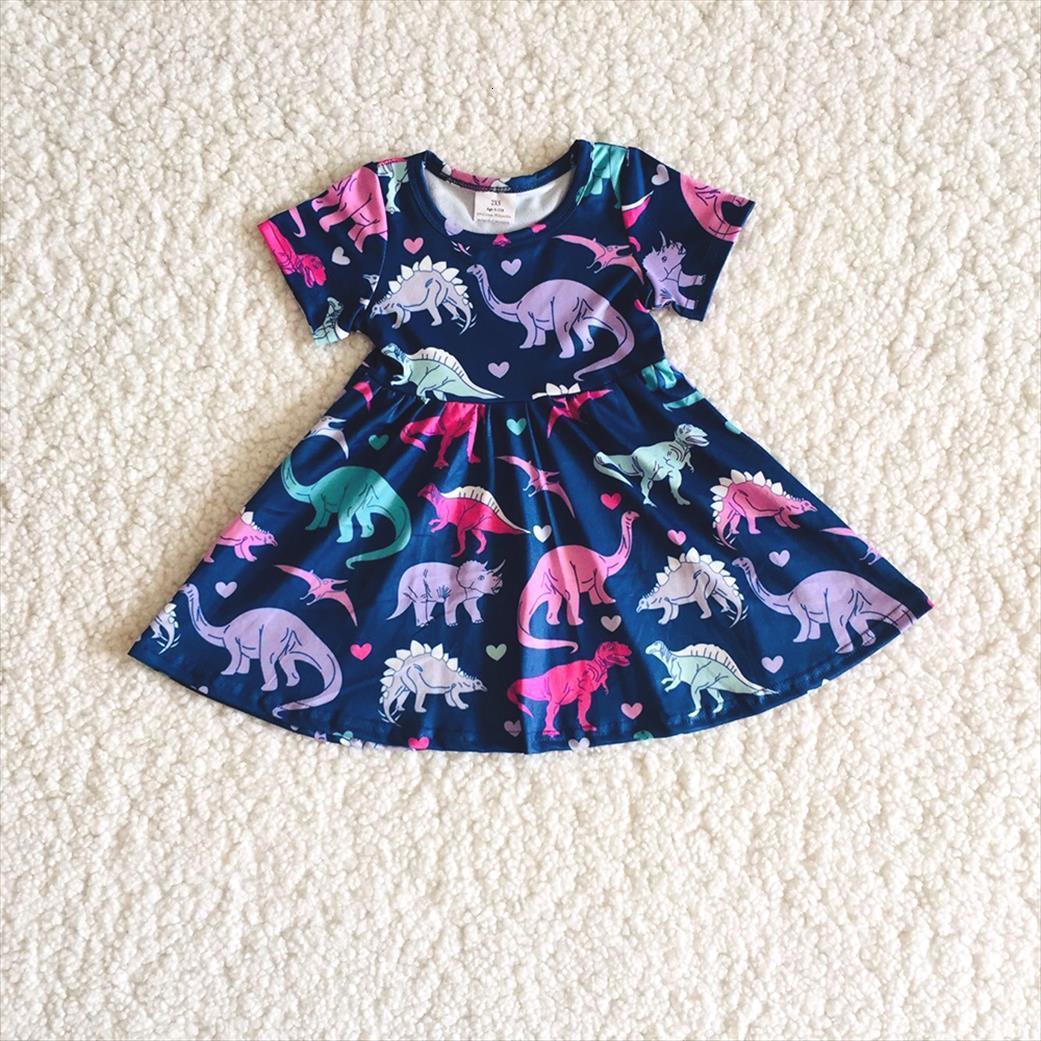 

Girl Summer Short Sleeve Dress Toddler Infants Cute Dinosaur Pattern Frocks Cartoon Design Stitching Twirl Skirt Suit, Red;yellow