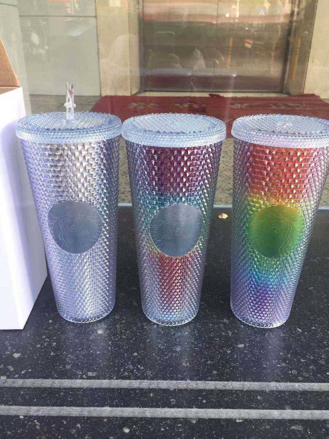 

2021 Starbucks Studded Cup Tumblers 710ml Silver Rainbow Plastic Mugs with Straw Various Colors for ChoiceFT91, Customize