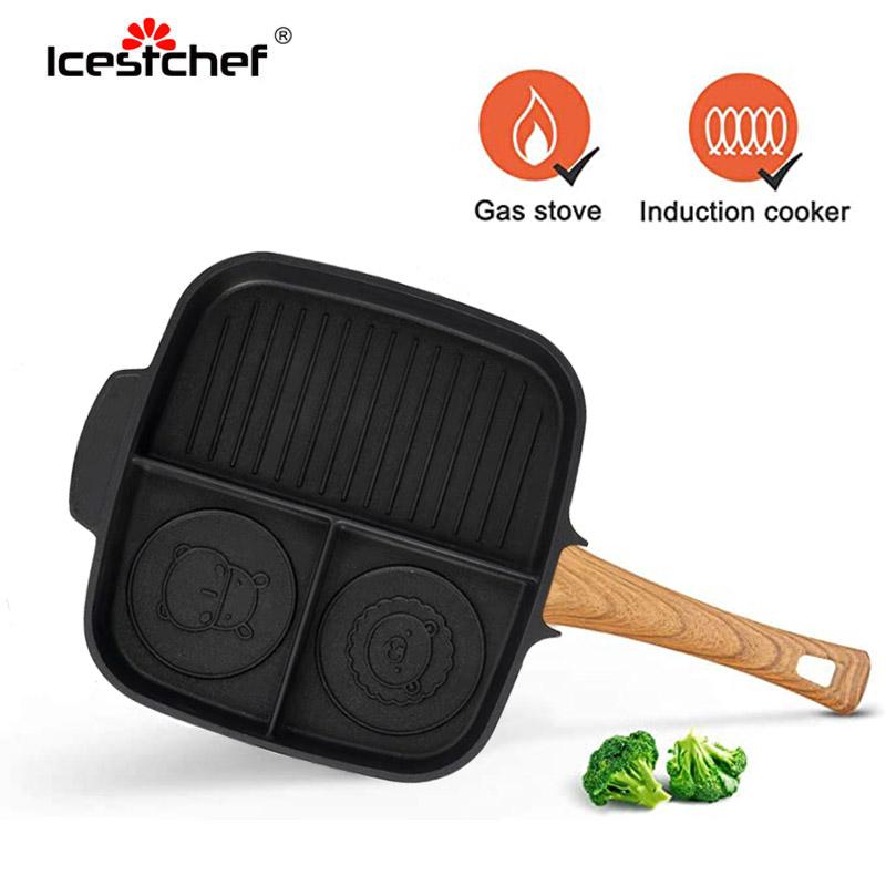

Creative 3-in-1 Steak Pan Aluminum Alloy Frying Pans Divided Induction Cooker Non-stick Breakfast Meal Skillet