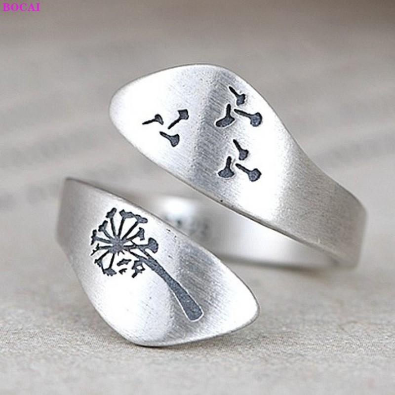 

Cluster Rings BOCAI 100% Sterling Silver S925 Fashion Thai Retro Old Finger Accessories Pure Argentum Jewelry For Men And Women, Golden;silver