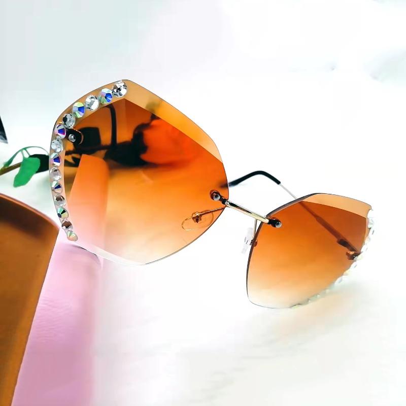 

Sunglasses 2022 Fashion Diamond Rimless For Women Gradient Rhinestone Female Sun Glass Decorative Glasses Zonnebril Dames