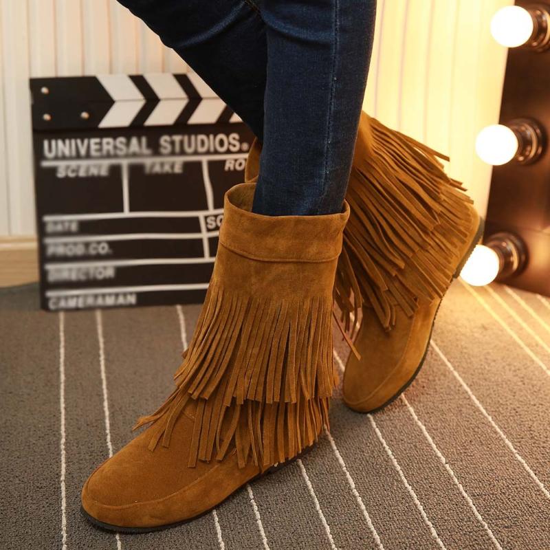 

Boots Shoes Woman Platform Women Fashion Black Botas Gothic Increased Flat Bottom Wedges Short Suede Booties
