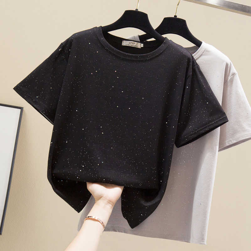 

plus size Short Sleeve Cross Short Tshirt Cotton Women Korean T-shirt Women's Tees Students Crop Tops Red Black 210604