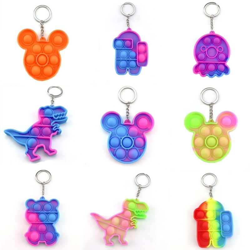 

Pop finger toy Keychain Poppers Push Bubble Sensory simple Stress Reliever silicone toys Rainbow Tie-dye color gG4EER9K