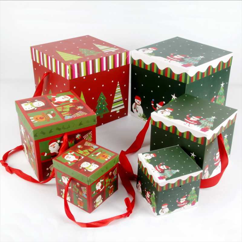 

Gift Wrap 3 Pcs Square Christmas Decoration Box Candy Biscuit Gifts Packing Paper Large Capacity Portable Color