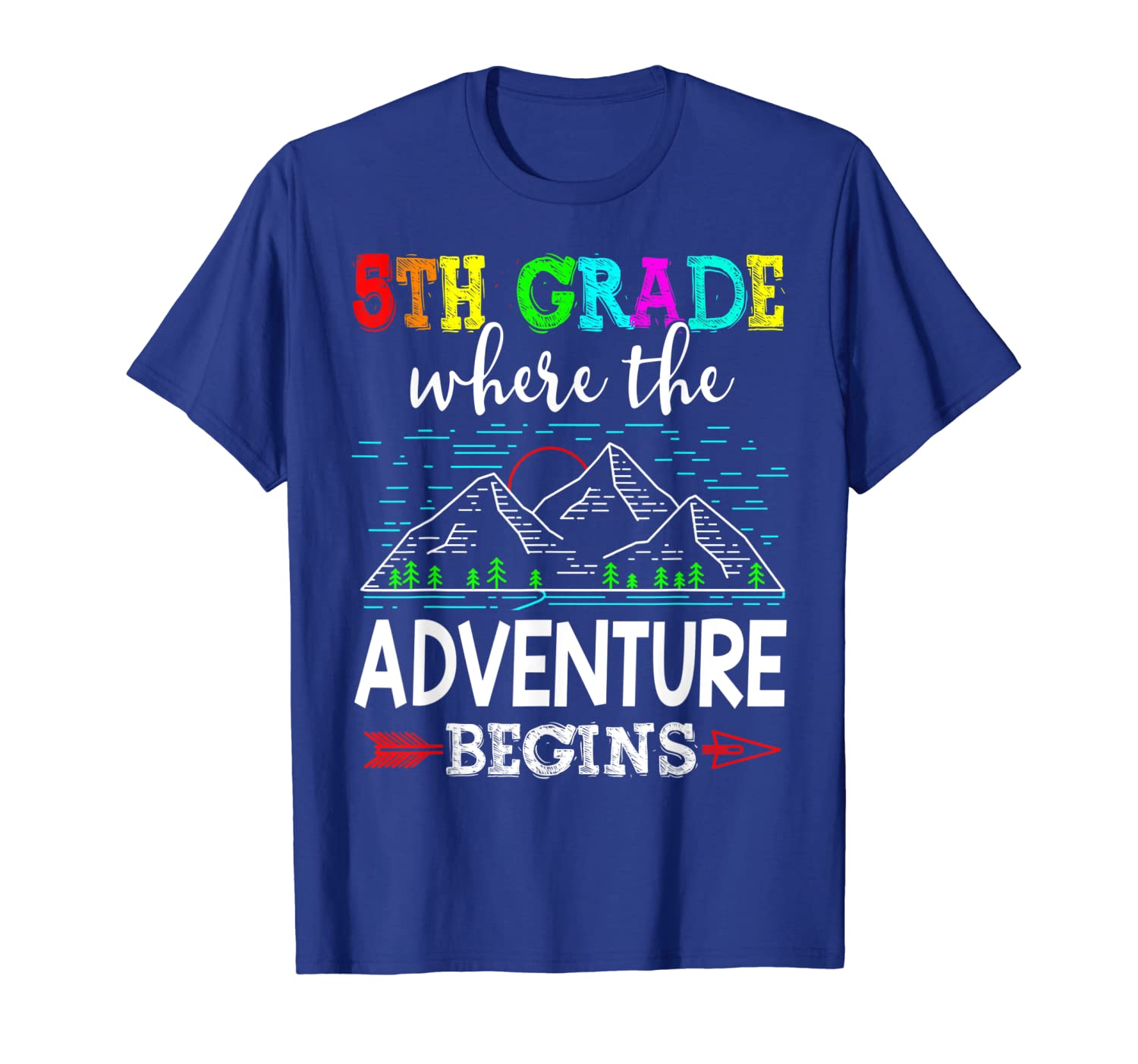 

5th grade where the adventure begins gift teacher t-shirt, White;black