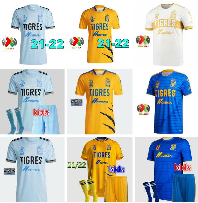 

Man+kids kit 2021 2022 Clubes UANL Tigres GIGNAC Soccer Jerseys men 21 22 VARGAS Home and away Tercer Pizarro Mexico Football Shirts, Black;yellow